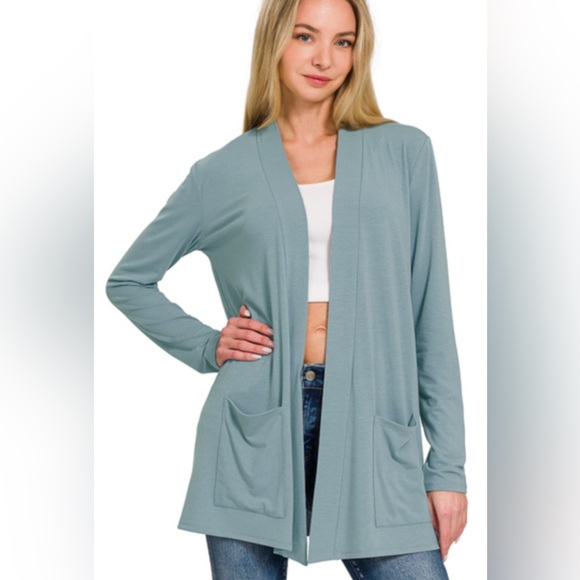Zenana Outfitters Sweaters - Zenana Outfitters Light Blue Open Cardigan